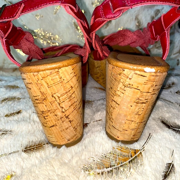 Nicole Braided Red Platform Heel Cork Sandals - Picture 9 of 13